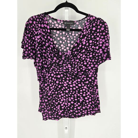 INC International Concepts Sz L Scoop Neck Short Sleeve Blouse Black Purple - Picture 1 of 4